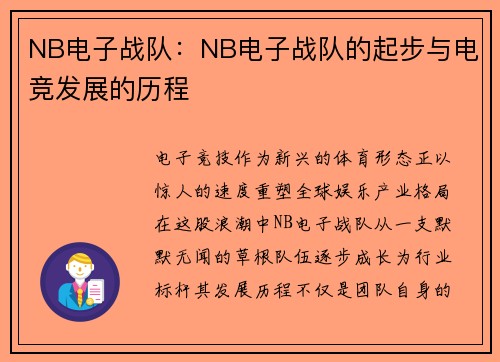NB电子战队：NB电子战队的起步与电竞发展的历程