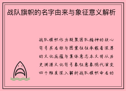 战队旗帜的名字由来与象征意义解析